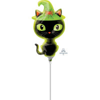 Folienballon Katze am Stab schwarz