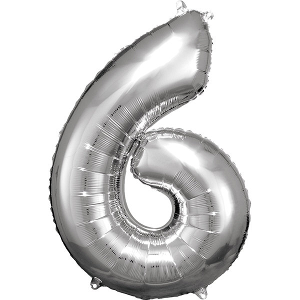 Folienballon Zahl 6 55x88cm silber