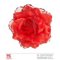 Haarclip Rose rot mit Glitzer