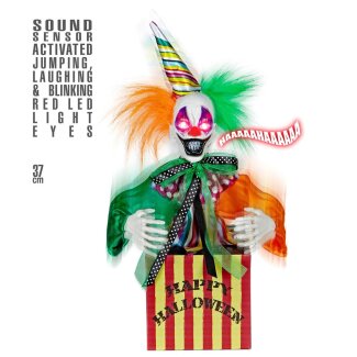Dekofigur Clown in Kiste 37cm LED Augen springt...