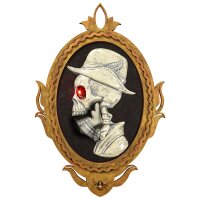 Totenkopf Gemälde mit roten blinkenden Augen &