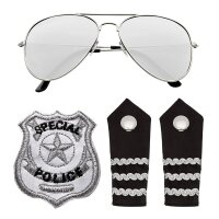 Polizisten Set, Sonnebrille, Marke & Epaulette