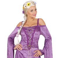 Perücke blond mit Blumen & langem Zopf
