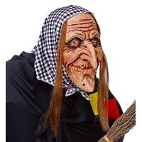 Hexenmaske Latex mit Haaren & Kopftuch