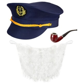 Accessoires Kapitän Mütze, Bart & Pfeife