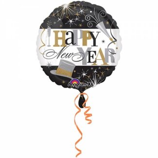 Folienballon Happy New Year schwarz/weiß D45cm