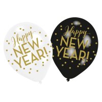 Luftballons Happy New Year schwarz/weiß/gold 6...
