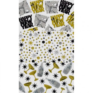 Konfetti Happy New Year 34g, schwarz/gold/silber