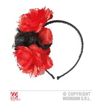 Haarreif Rosen schwarz/rot mit Glitzer