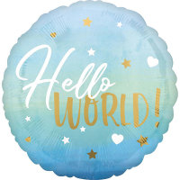 Folienballon Hello World! Boy D43cm blau