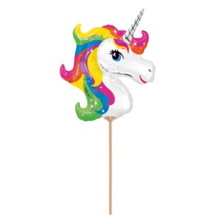 Folienballon Mini Shape Regenbogen Einhorn am Papierstab