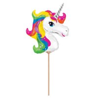 Folienballon Mini Shape Regenbogen Einhorn am Papierstab