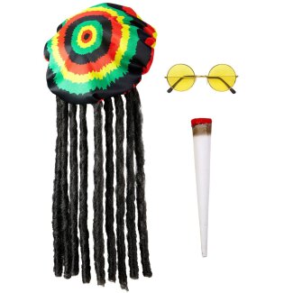 Rastamann Brille Mütze Dreadlocks Joint