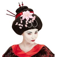 Perücke Geisha mit Blumen und Stäbchen