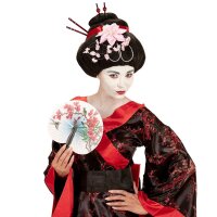 Perücke Geisha mit Blumen und Stäbchen