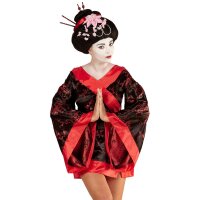 Perücke Geisha mit Blumen und Stäbchen