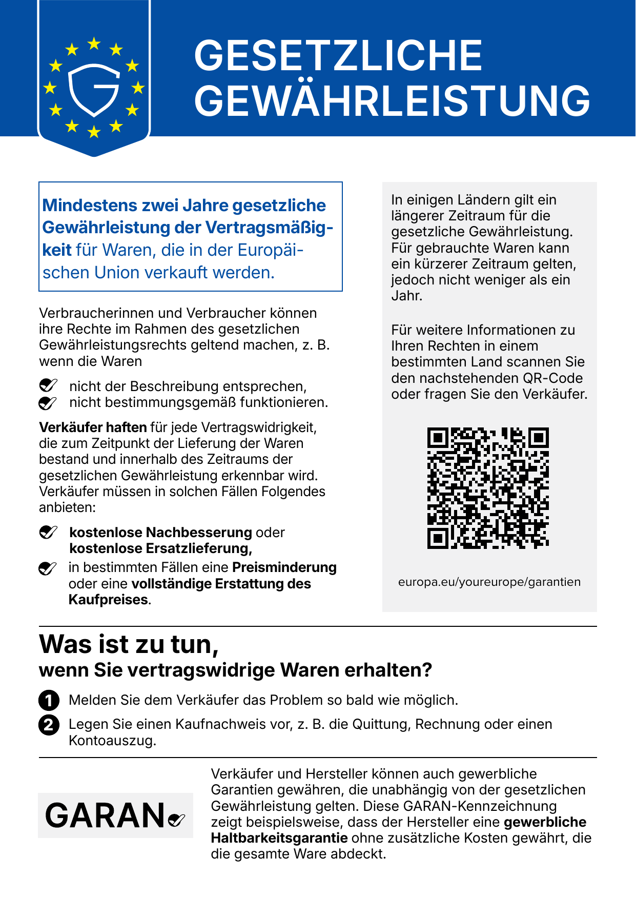 Gesetzliche Gewährleistung – EU-Label
